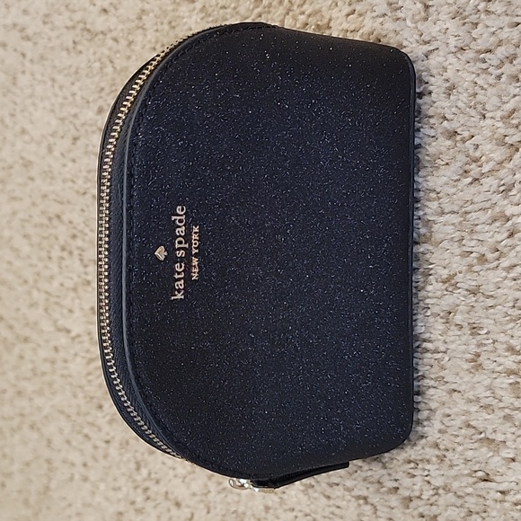 kate spade Handbags - Kate Spade Black Glittery Gold Trim Make Up Bag